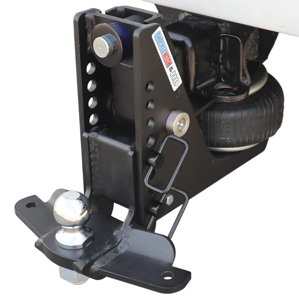 Shocker HD Max Black Air Hitch & Drop Ball Mount w/ 2" Ball & Sway Bar Tabs — Shocker bumper-pull receiver hitch (SKU SH-HDMB640-250-2SC)
