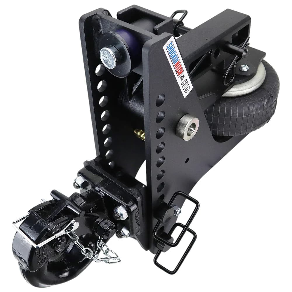 Shocker HD Max Black Super Drop Air Hitch & Pintle Hook w/Mount — Shocker bumper-pull receiver hitch (SKU SH-HDMB631-200-12)