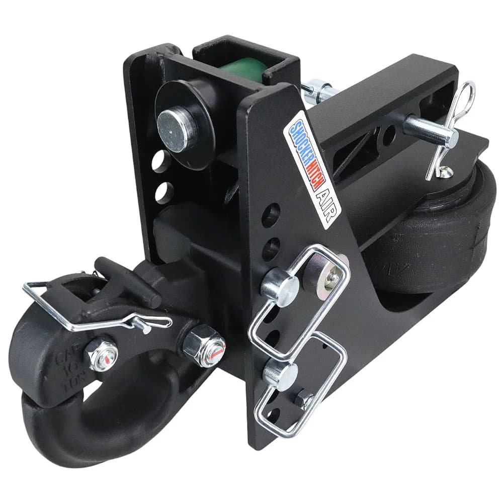 Shocker Max Black Air Hitch & Channel Style Pintle Hook — Shocker bumper-pull receiver hitch (SKU SH-MB633-200)