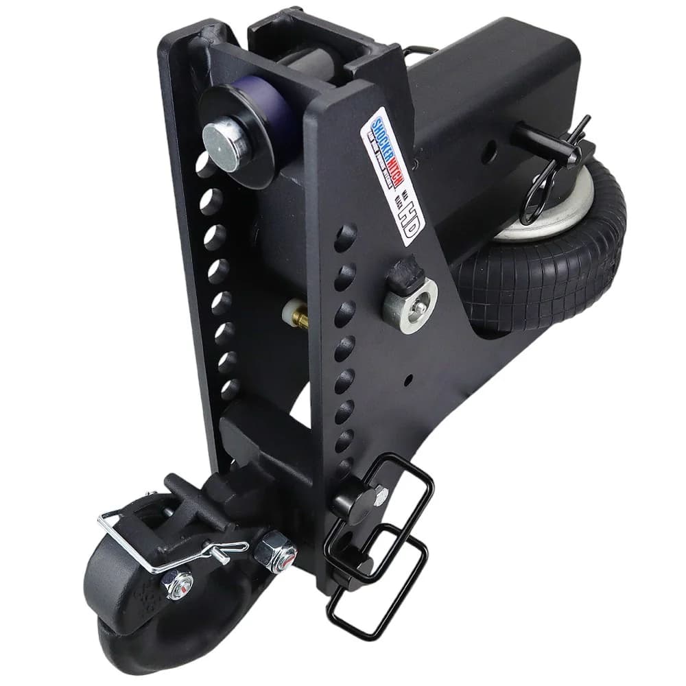Shocker HD Max Black Super Drop Air Hitch & Channel Style Pintle Hook — Shocker bumper-pull receiver hitch (SKU SH-HDMB633-300-12)