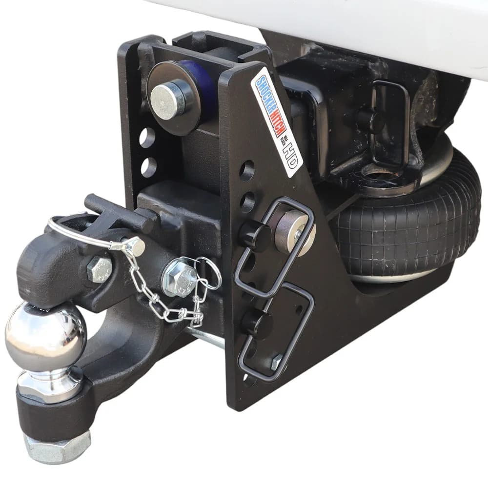 Shocker Max Black HD Air Channel Style Pintle & Ball Hitch — Shocker bumper-pull receiver hitch (SKU SH-HDMB634-250-25)