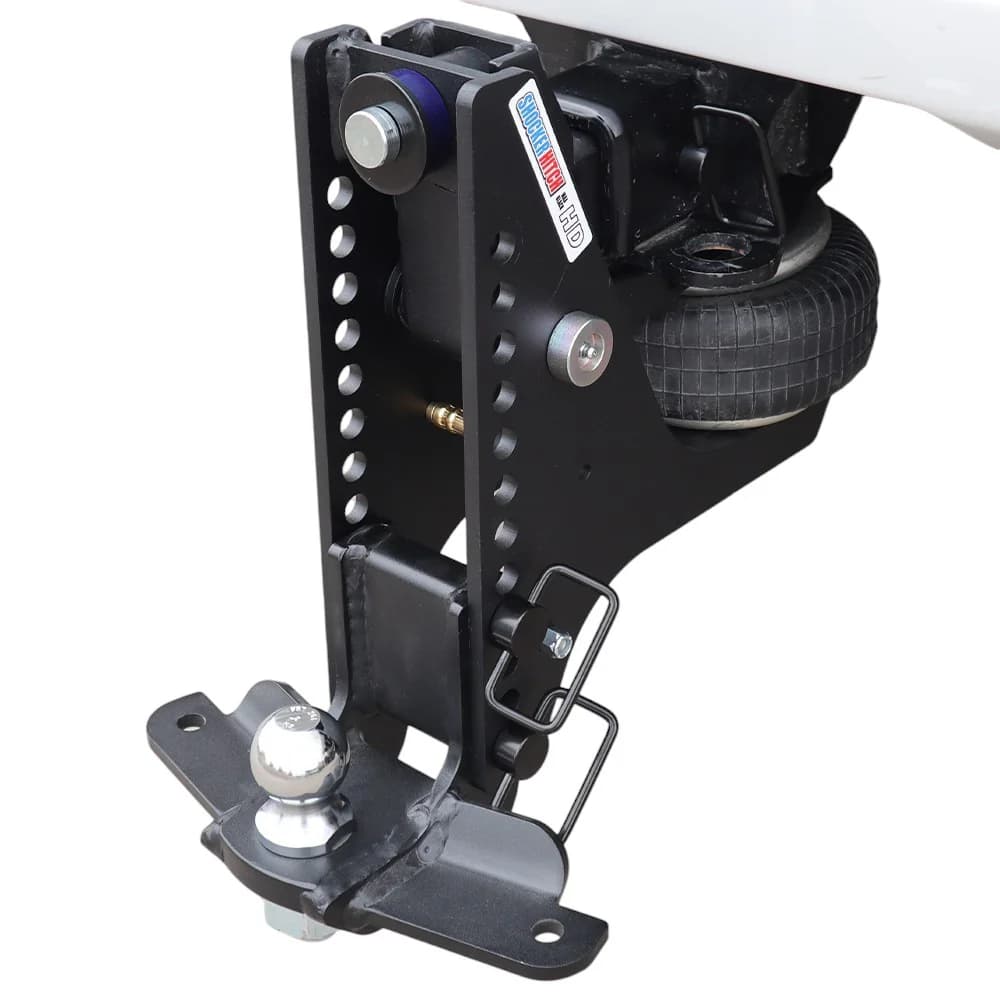 Shocker HD Max Black Super Drop Air Hitch & Raised Ball Mount w/ 2" Ball & Sway Bar Tabs — Shocker bumper-pull receiver hitch (SKU SH-HDMB610-250-12-2SC)