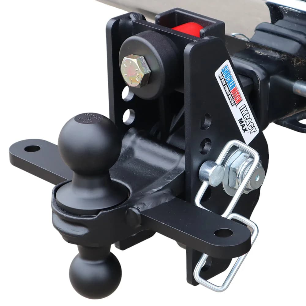 Shocker Impact Max Cushion Hitch & Black Sway Bar Tab Combo Ball Mount w/2" & 2-5/16" Balls — Shocker bumper-pull receiver hitch (SKU SH-C100-340BLK-SC)