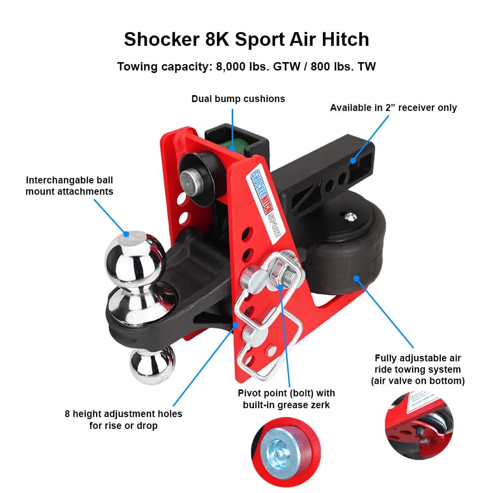 Shocker Sport 8K Air Hitch & Chrome Combo Ball Mount & Sway Bar Tabs