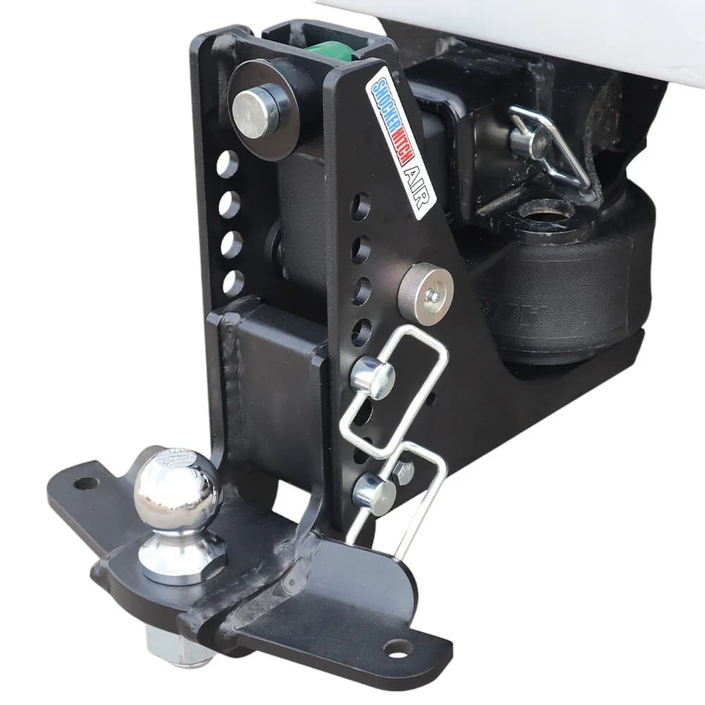 Shocker Max Black Air Hitch & Drop Ball Mount w/ 2" Ball & Sway Bar Tabs — Shocker bumper-pull receiver hitch (SKU SH-MB640-250-2SC)