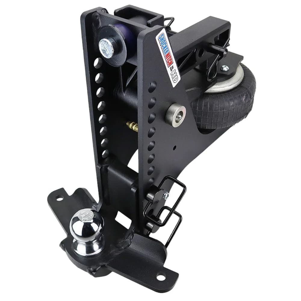 Shocker HD Max Black Super Drop Air Hitch & Raised Ball Mount w/ 2-5/16" Ball & Sway Bar Tabs — Shocker bumper-pull receiver hitch (SKU SH-HDMB610-200-12-25SC)
