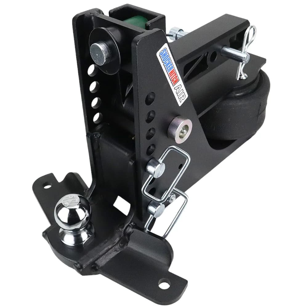 Shocker Max Black Air Hitch & Drop Ball Mount w/ 2" Ball & Sway Bar Tabs — Shocker bumper-pull receiver hitch (SKU SH-MB640-200-2SC)