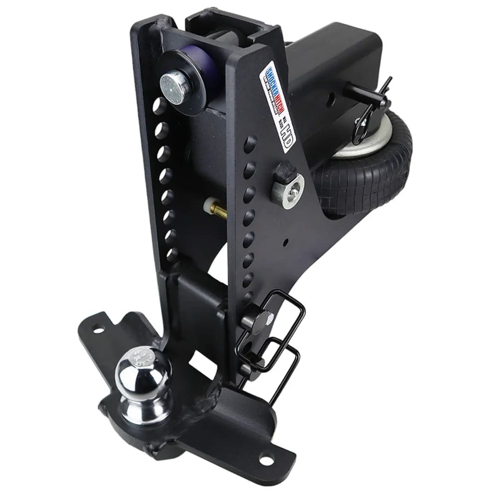 Shocker HD Max Black Super Drop Air Hitch & Drop Ball Mount w/ 2" Ball & Sway Bar Tabs — Shocker bumper-pull receiver hitch (SKU SH-HDMB640-300-12-25SC)