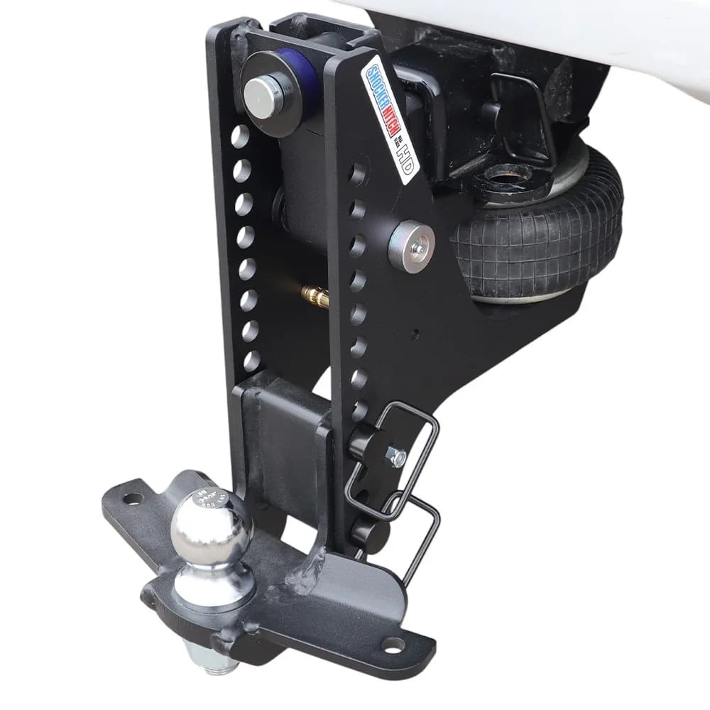 Shocker HD Max Black Super Drop Air Hitch & Raised Ball Mount w/ 2-5/16" Ball & Sway Bar Tabs — Shocker bumper-pull receiver hitch (SKU SH-HDMB610-250-12-25SC)