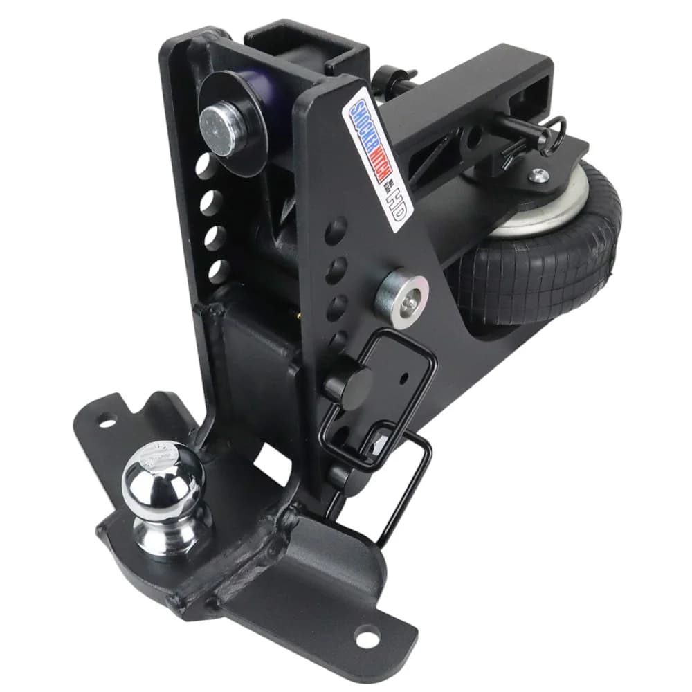 Shocker HD Max Black Air Hitch & Drop Ball Mount w/ 2" Ball & Sway Bar Tabs — Shocker bumper-pull receiver hitch (SKU SH-HDMB640-200-2SC)